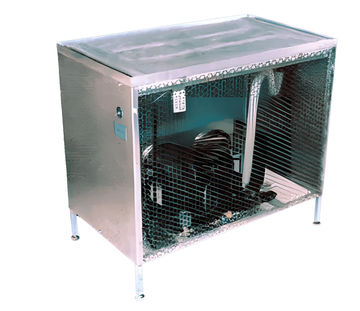 Mesa industrial em aço inox com área técnica de apoio
